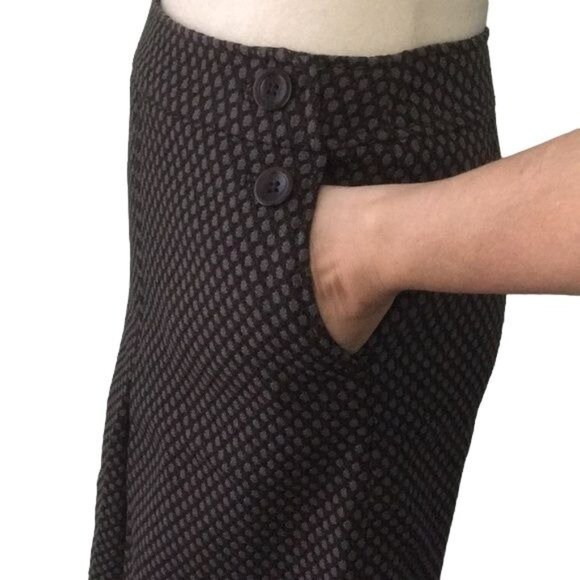 Ann Taylor Virgin Wool Mini Skirt 0P Grey Polka Dots Buttons Pockets Pleat - Picture 3 of 7